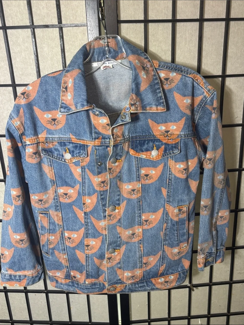 Jellymallow Sylvan Boggs Kids Orange Cat Face Denim Jacket Blue Light Wash